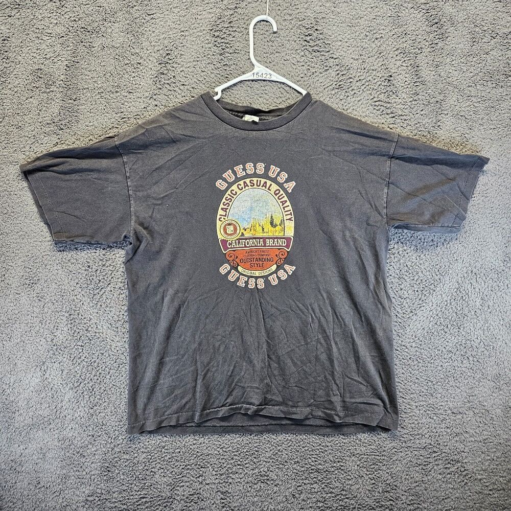 Vintage Guess USA T-Shirt Men Size Large Black Graphic Tee Short Sleeve